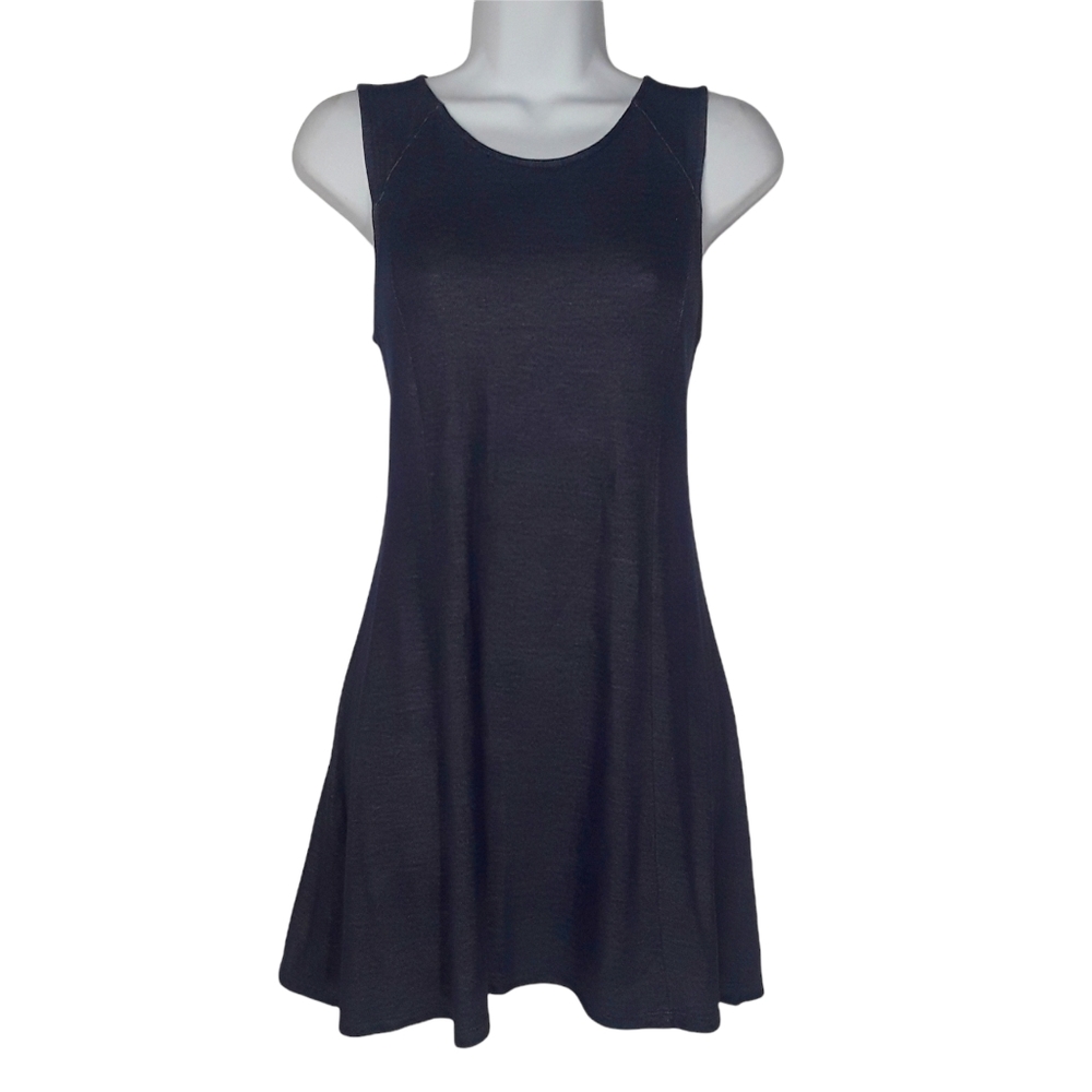ACTIVE USA Dark Blue Gray Denim Like Print Sleeveless Swing Dress Small